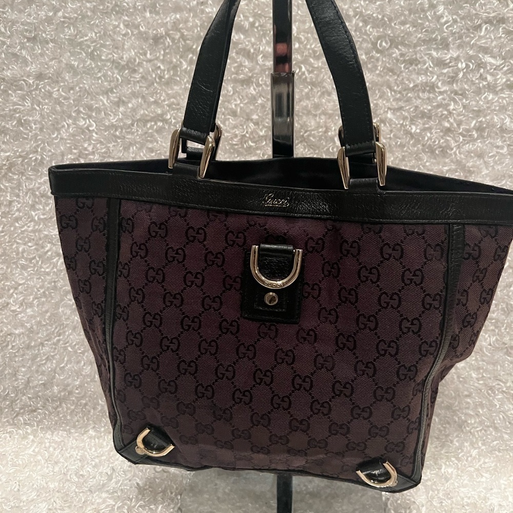 Gucci Black GG Canvas And Leather Abbey Tote Bag.